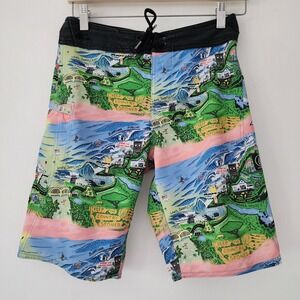 VOLCOM Drewtoonz Oahu North Board Shorts all over beach print‎ size 27